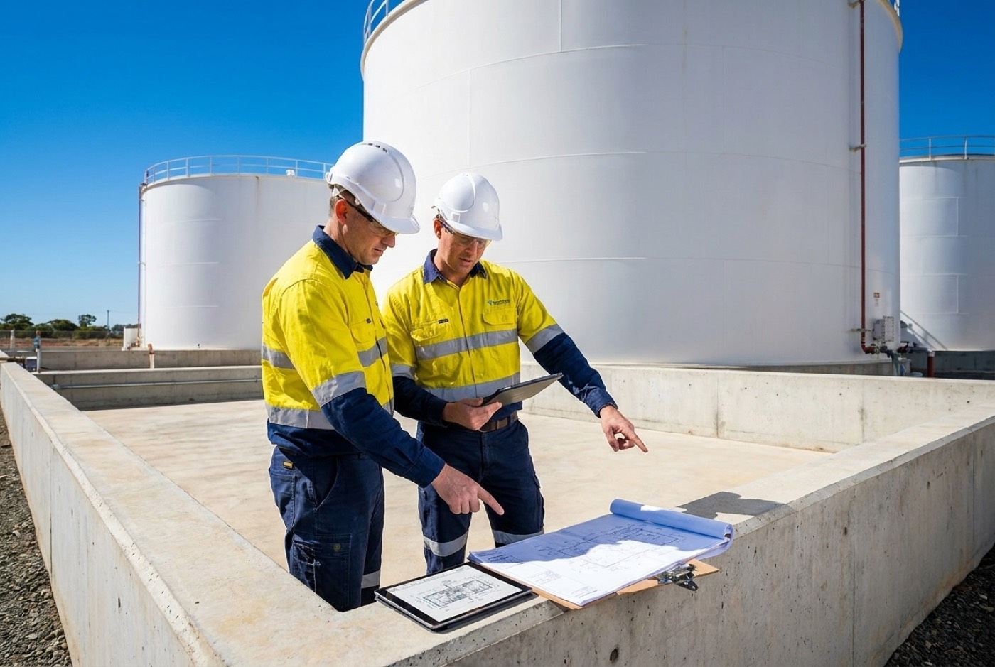 Engineers reviewing the site-specific design